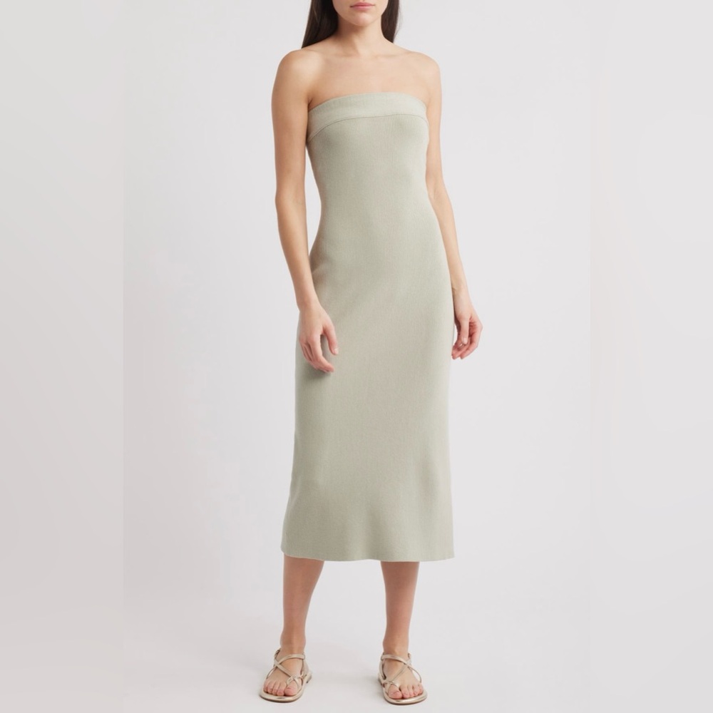 Free People Ravena Strapless Maxi Dress Ribbed Knit Cream XS